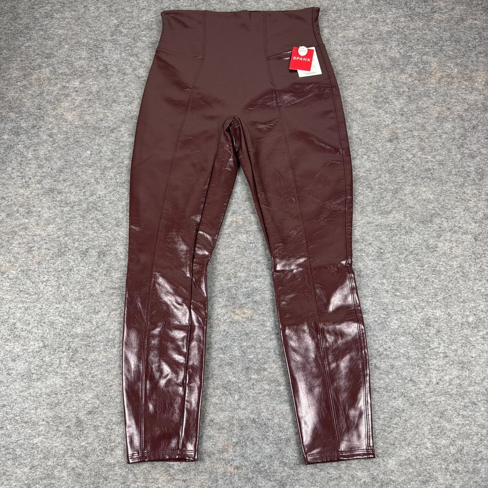 Spanx Faux Patent Leather Leggings 24" Ruby Womens Medium Petite PM